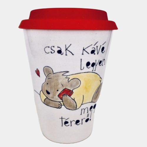 Macis fületlen bögre szilikon tetővel - csak kávé legyen meg térerő!