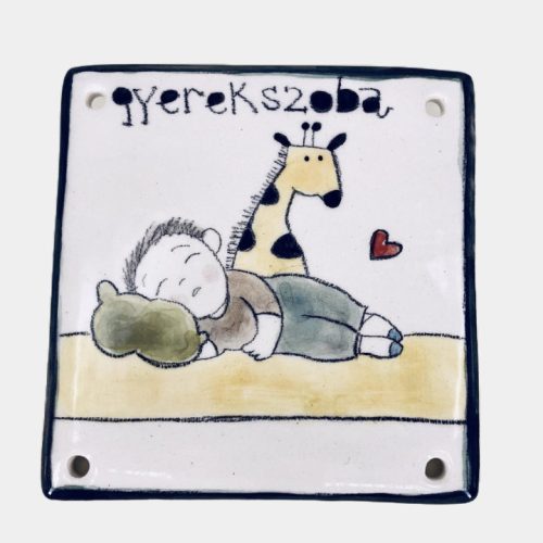 Zsiráfos-fiús ajtótábla - gyerekszoba